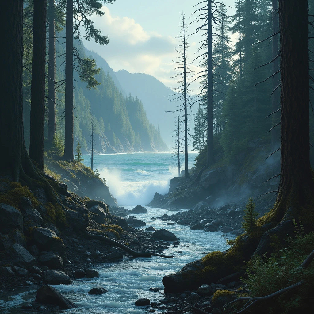 movie concept art, pacific northwest rainforest... - FluxPro.art