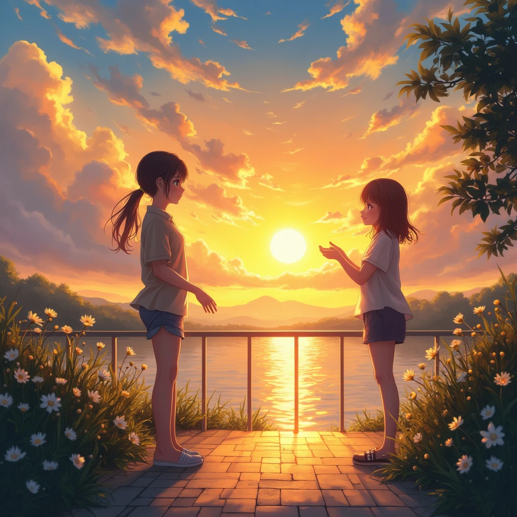 Anime artwork in 2D art scale in a golden hour... - FluxPro.art