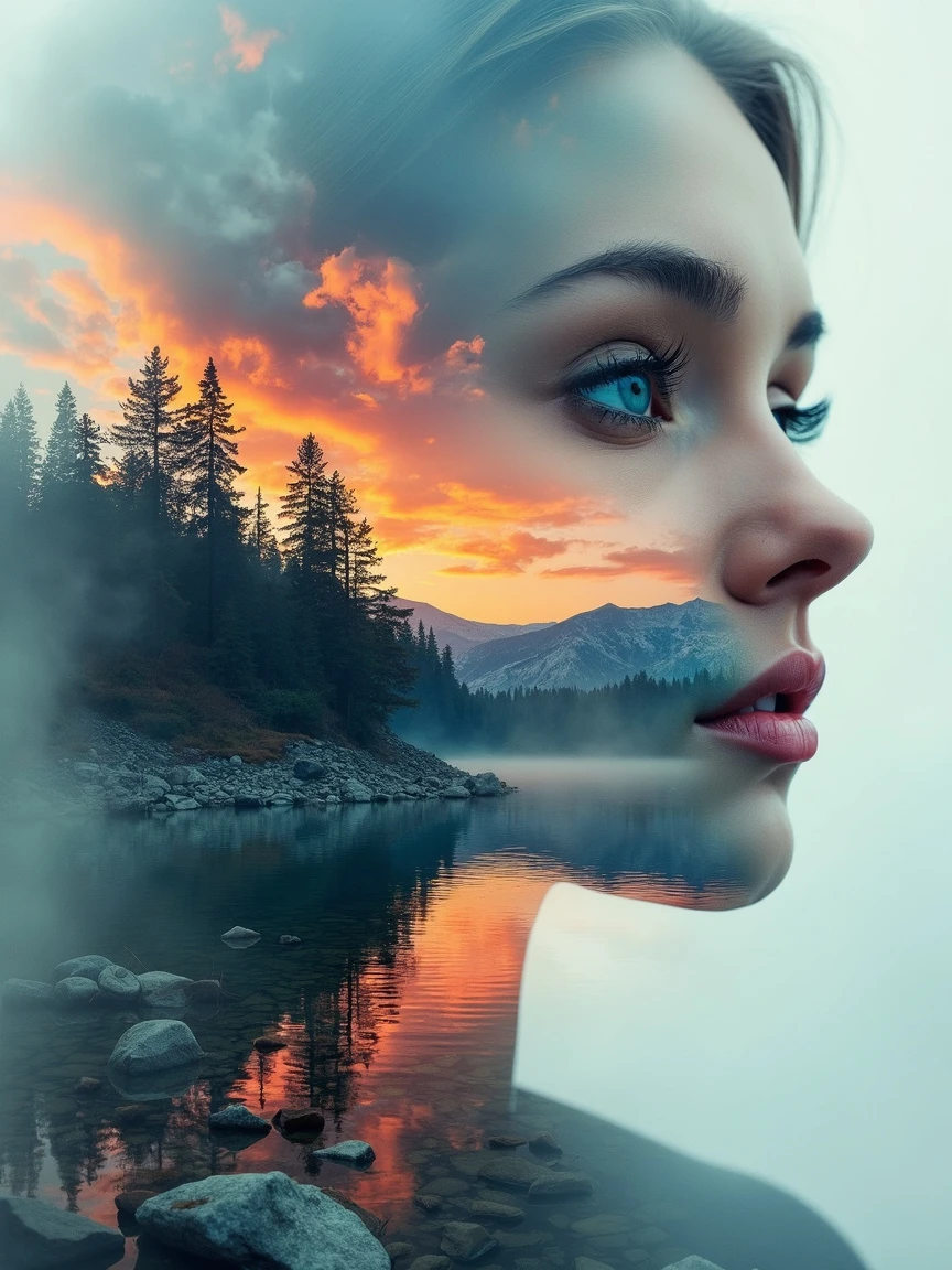 A surreal double exposure portrait that blends a... - FluxPro.art