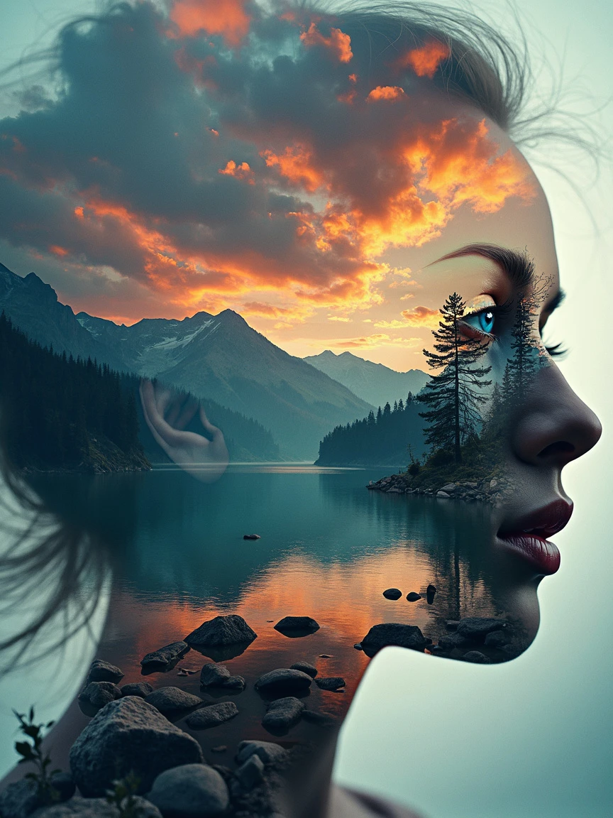 A surreal double exposure portrait that blends a... - FluxPro.art