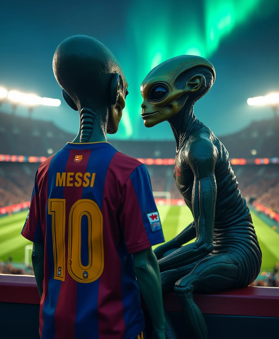 A four-armed alien watching a football game in... - FluxPro.art