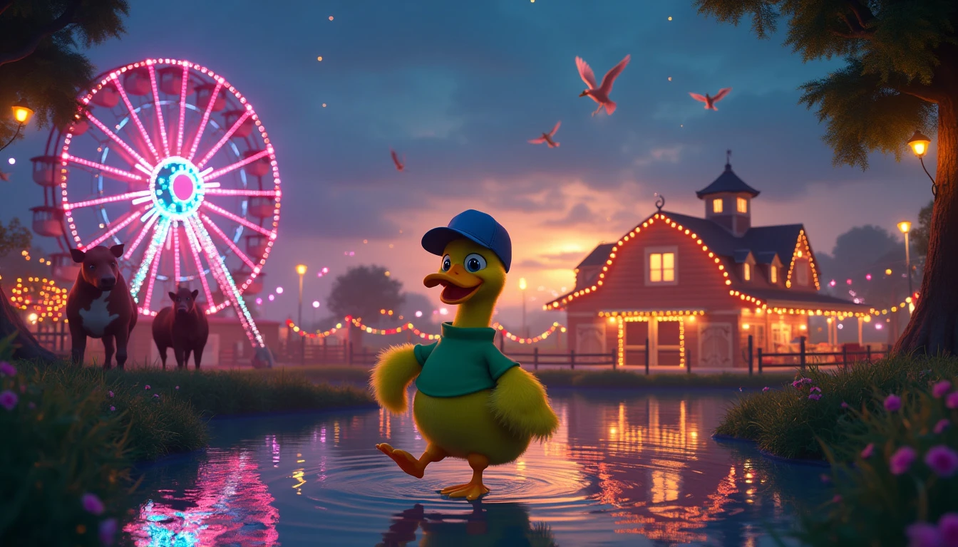 rave party at the magical farm, a duck walking in... - FluxPro.art