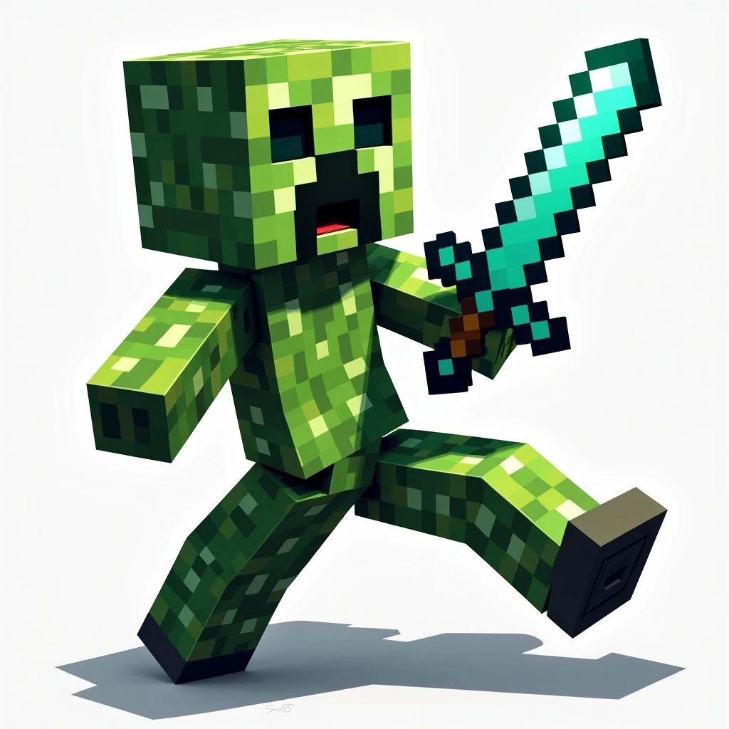 Create a 2D artwork of a Minecraft Creeper holding... - FluxPro.art