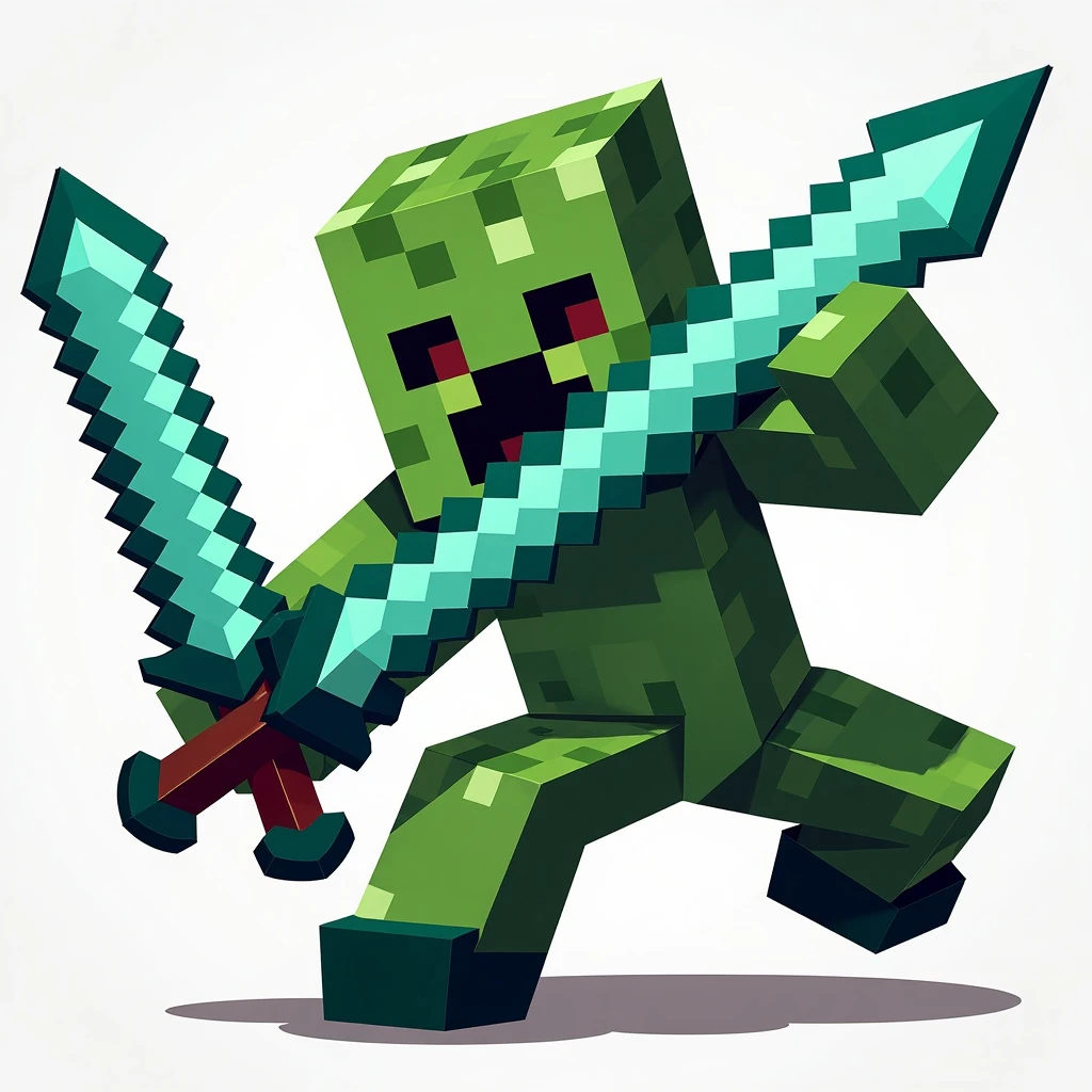 Create a 2D artwork of a Minecraft Creeper holding... - FluxPro.art