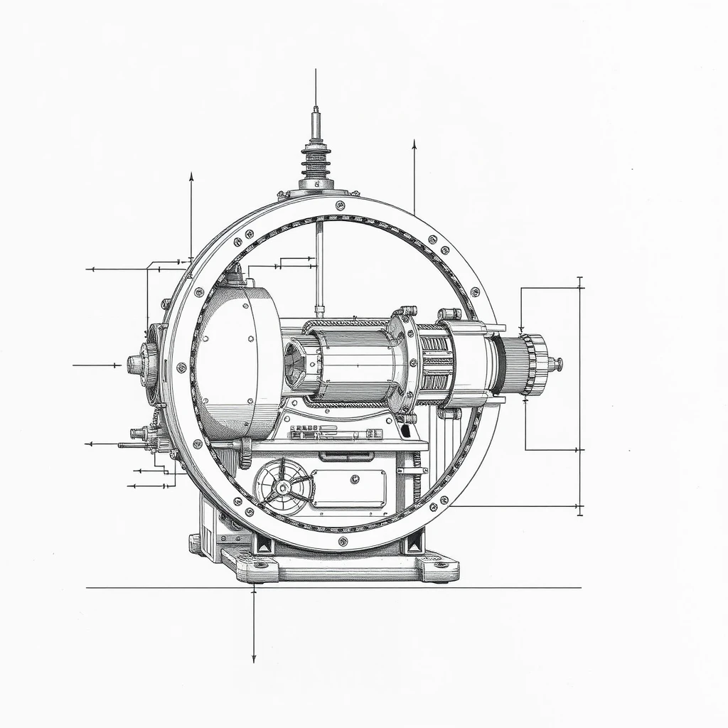 technical drawing of time machine - FluxPro.art