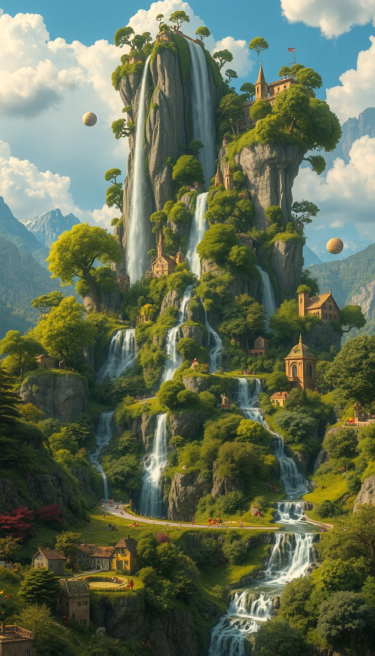 Rob Gonsolves Waterfall style of Jacek Yerka, Style of Rob Gonsalves,... - FluxPro.art