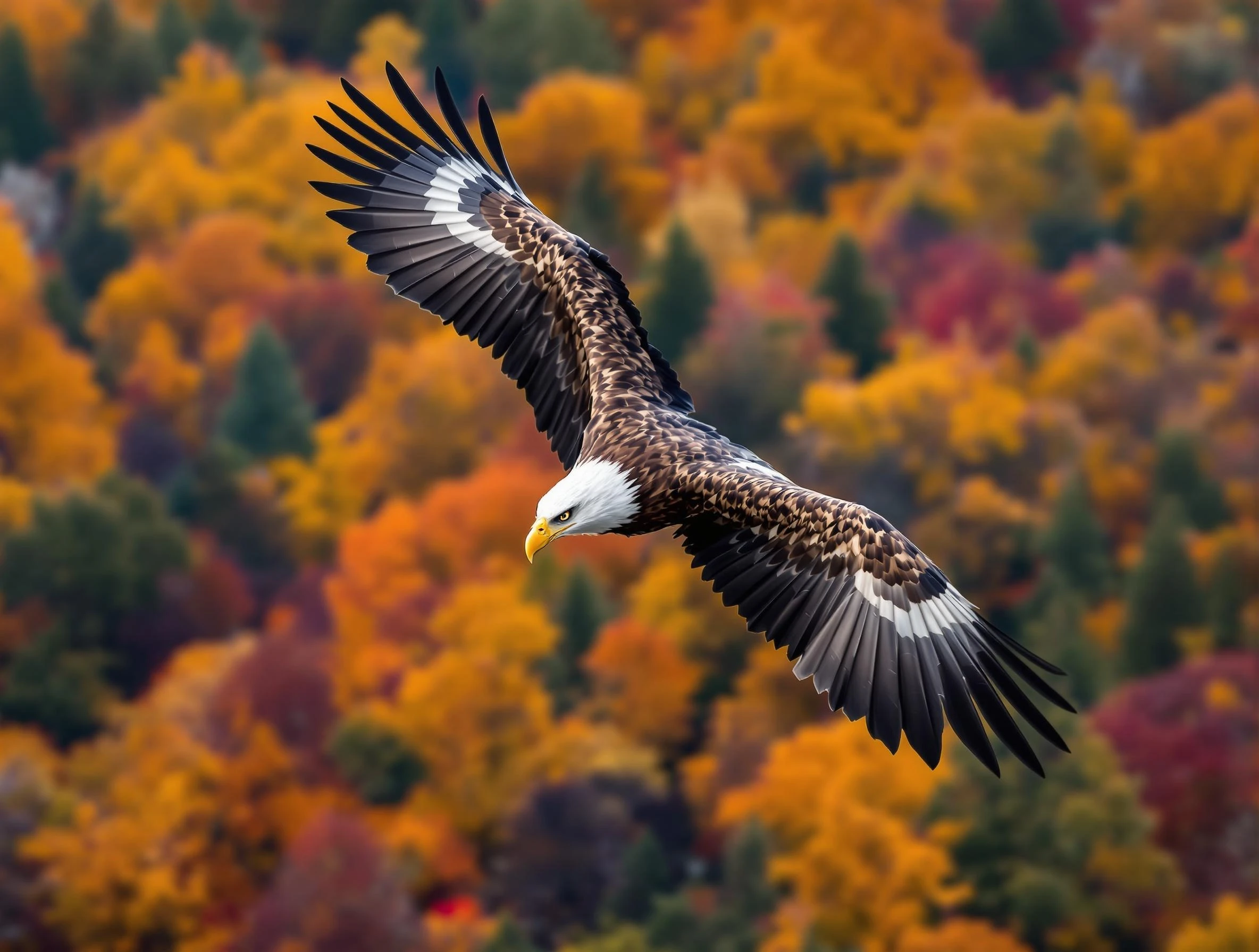 A majestic bald eagle soaring high above the... - FluxPro.art