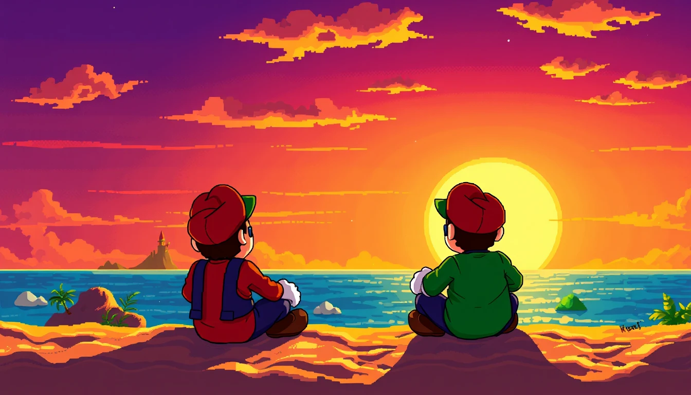 16- bit pixel art of the Super Mario bros sitting... - FluxPro.art