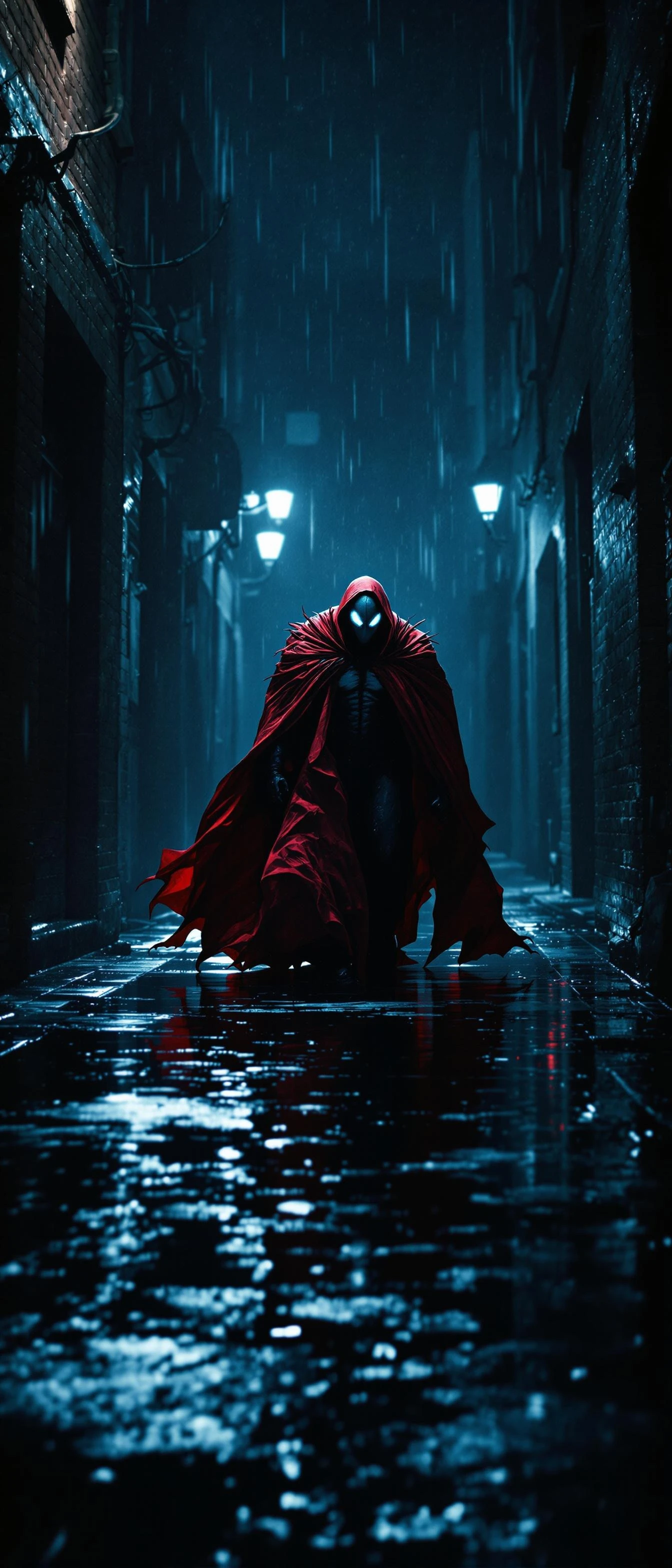 In a dimly lit urban alley, Spawn emerges... - FluxPro.art